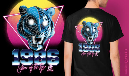 Tiger Chinesisches Retrowave Sternzeichen T-Shirt PSD