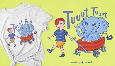 Cute kid and elephant in a cart t-shirt design