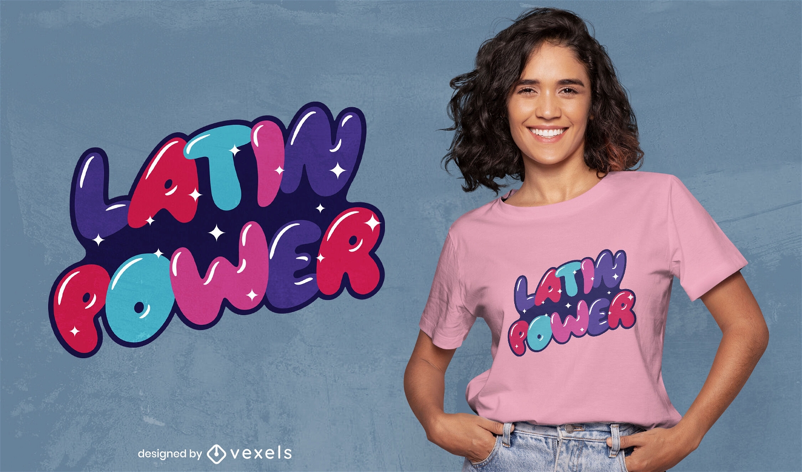 Glitzerndes T-Shirt-Design mit lateinamerikanischer Kraft
