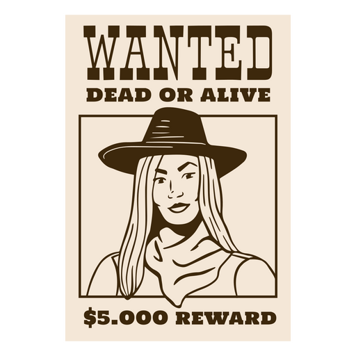 Wild west wanted cowgirl sign filled stroke PNG Design