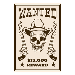 Procurado acidente vascular cerebral cheio de cowboy de caveira Desenho PNG