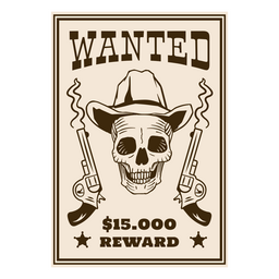 Wanted skull cowboy filled stroke PNG Design Transparent PNG