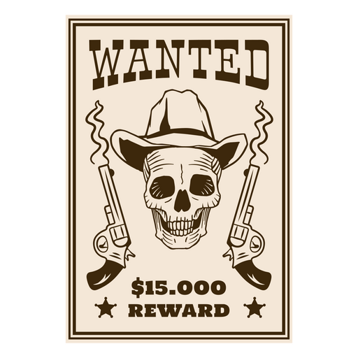 Gesucht Schädel Cowboy gefüllt Schlaganfall PNG-Design