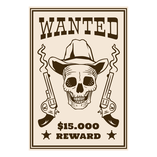 Wanted skull cowboy filled stroke PNG Design