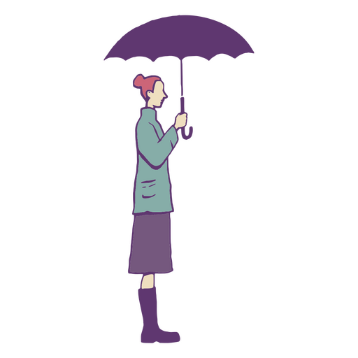 Mujer con paraguas morado Diseño PNG