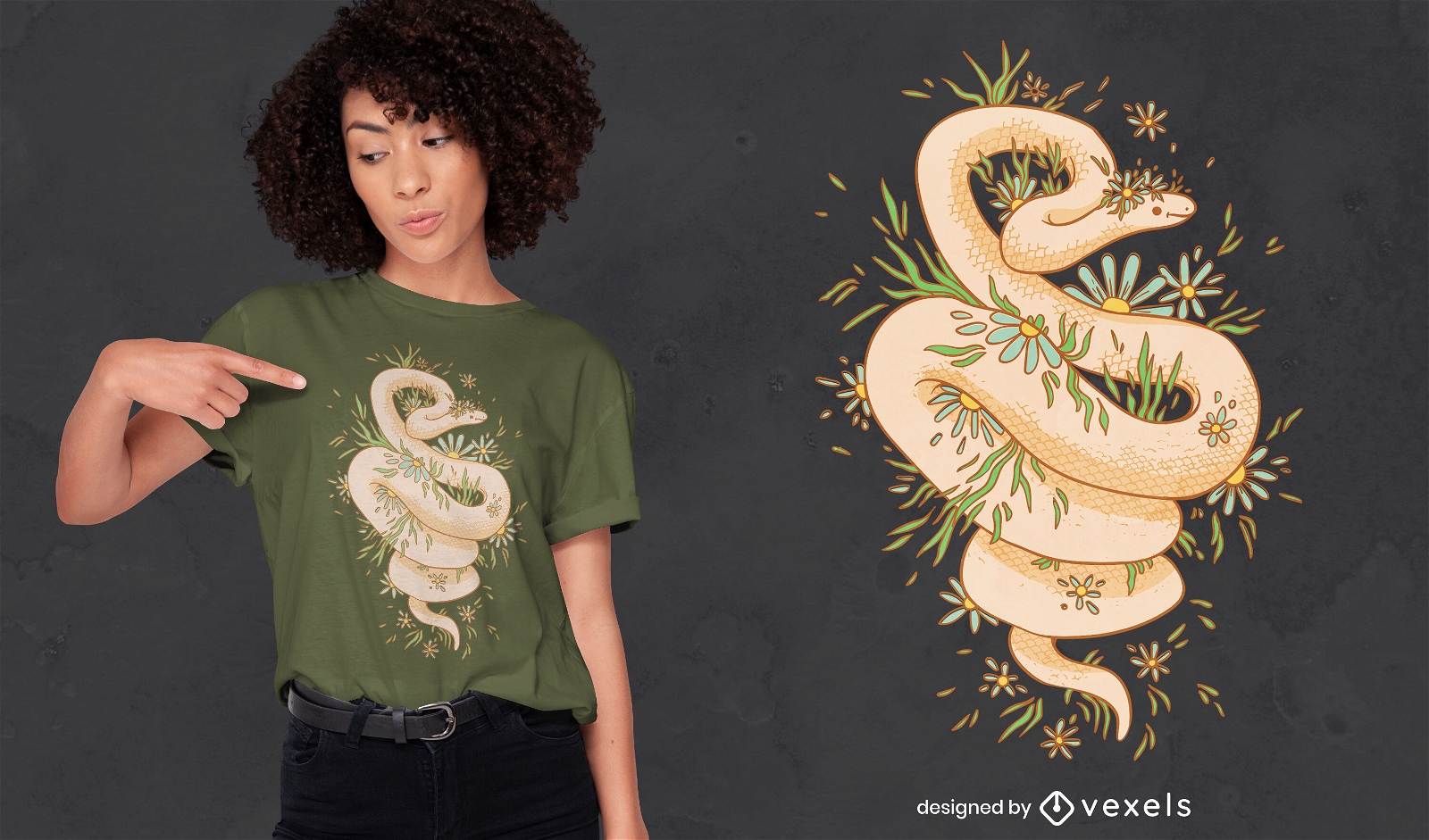 Design floral de t-shirt de cobra cottagecore