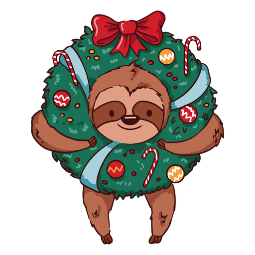 Perezoso de navidad con ilustración de decoraciones Diseño PNG