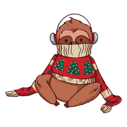Christmas sloth with sweater color stroke PNG Design Transparent PNG