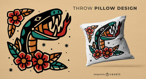 Tattoo snake throw pillow design