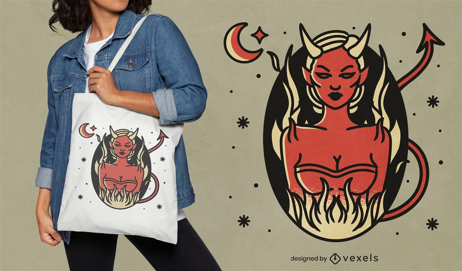 Diseño de bolsa de asas de Halloween de mujer diablo