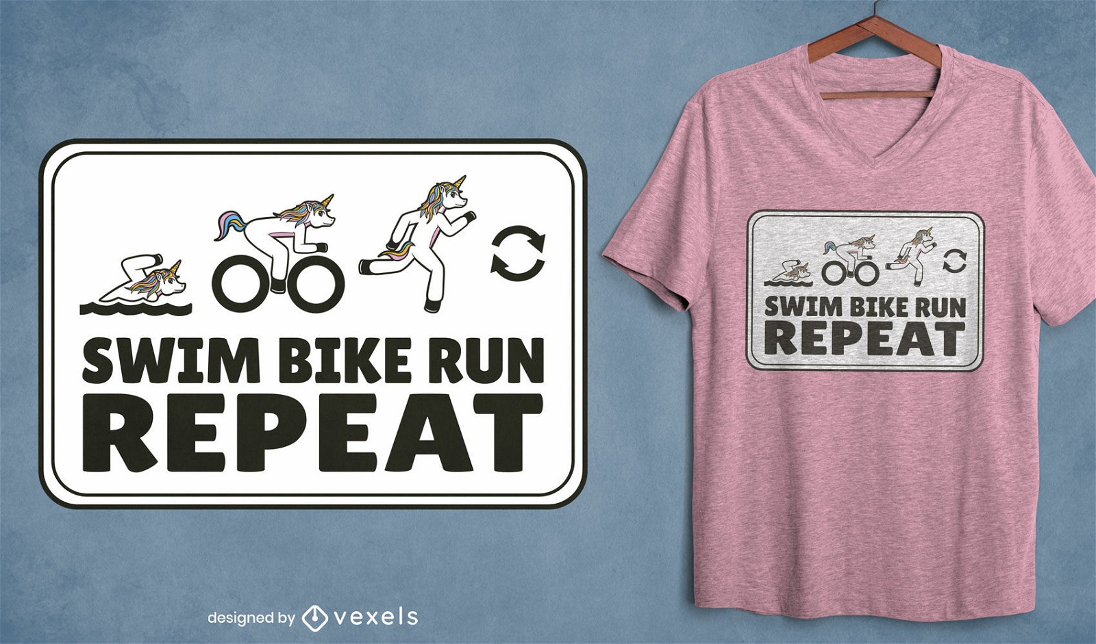 Diseño de camiseta de criatura de triatlón unicornio.
