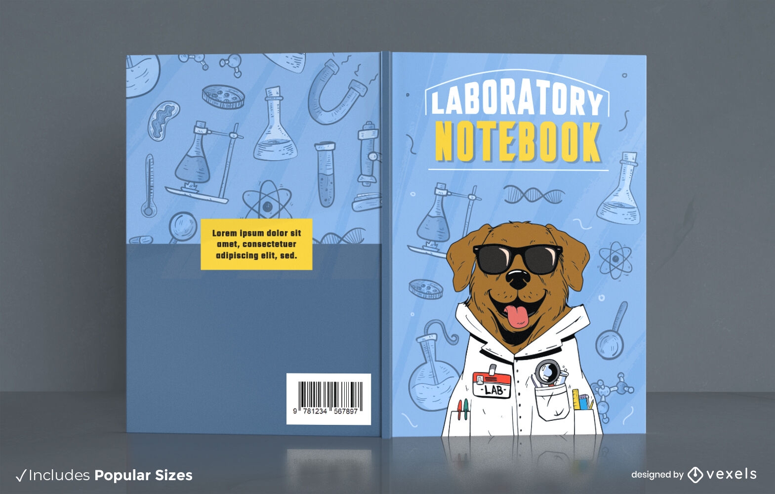 Diseño de portada de científico animal de perro labrador