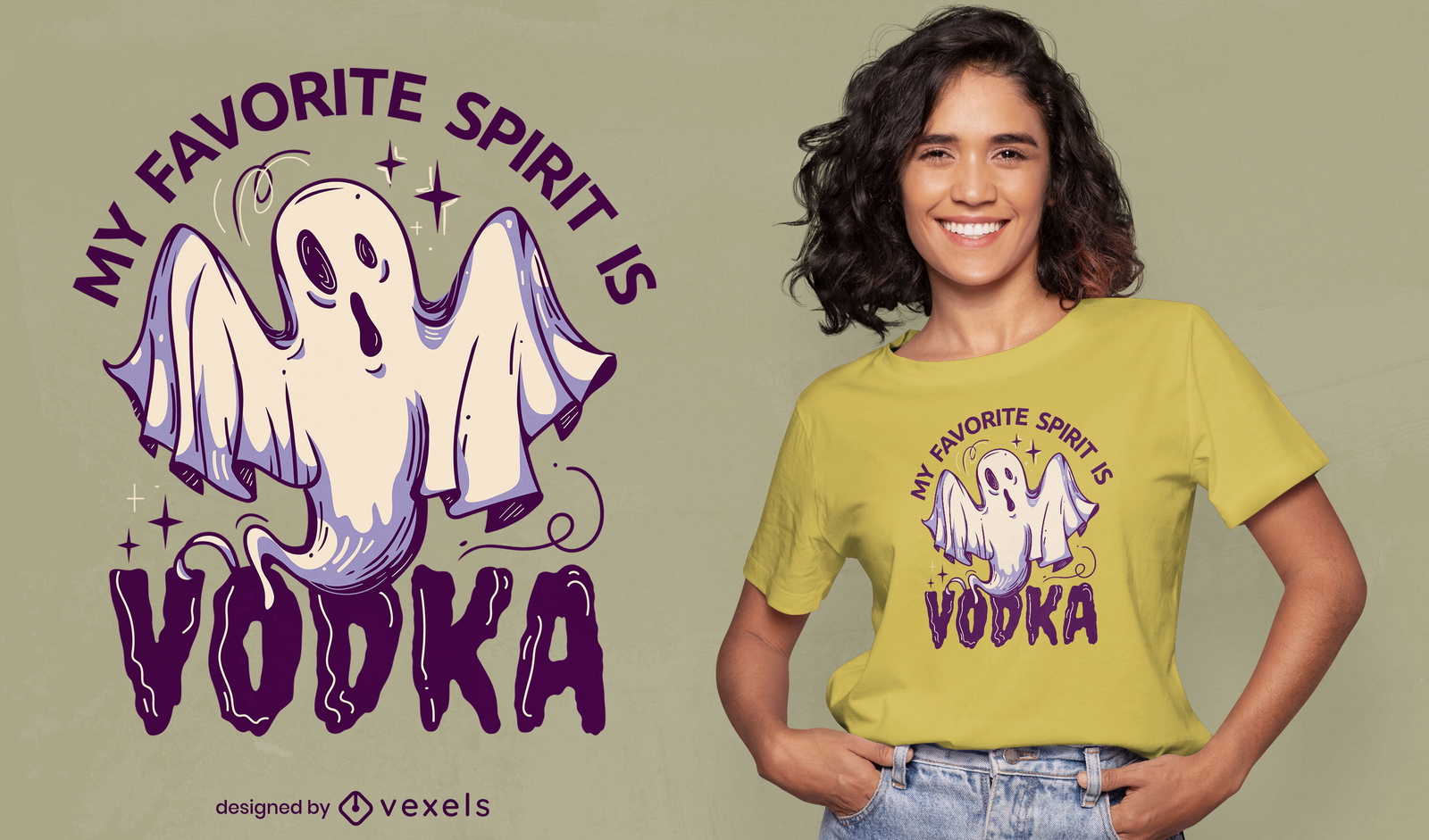 Diseño de camiseta de dibujos animados fantasma espíritu borracho