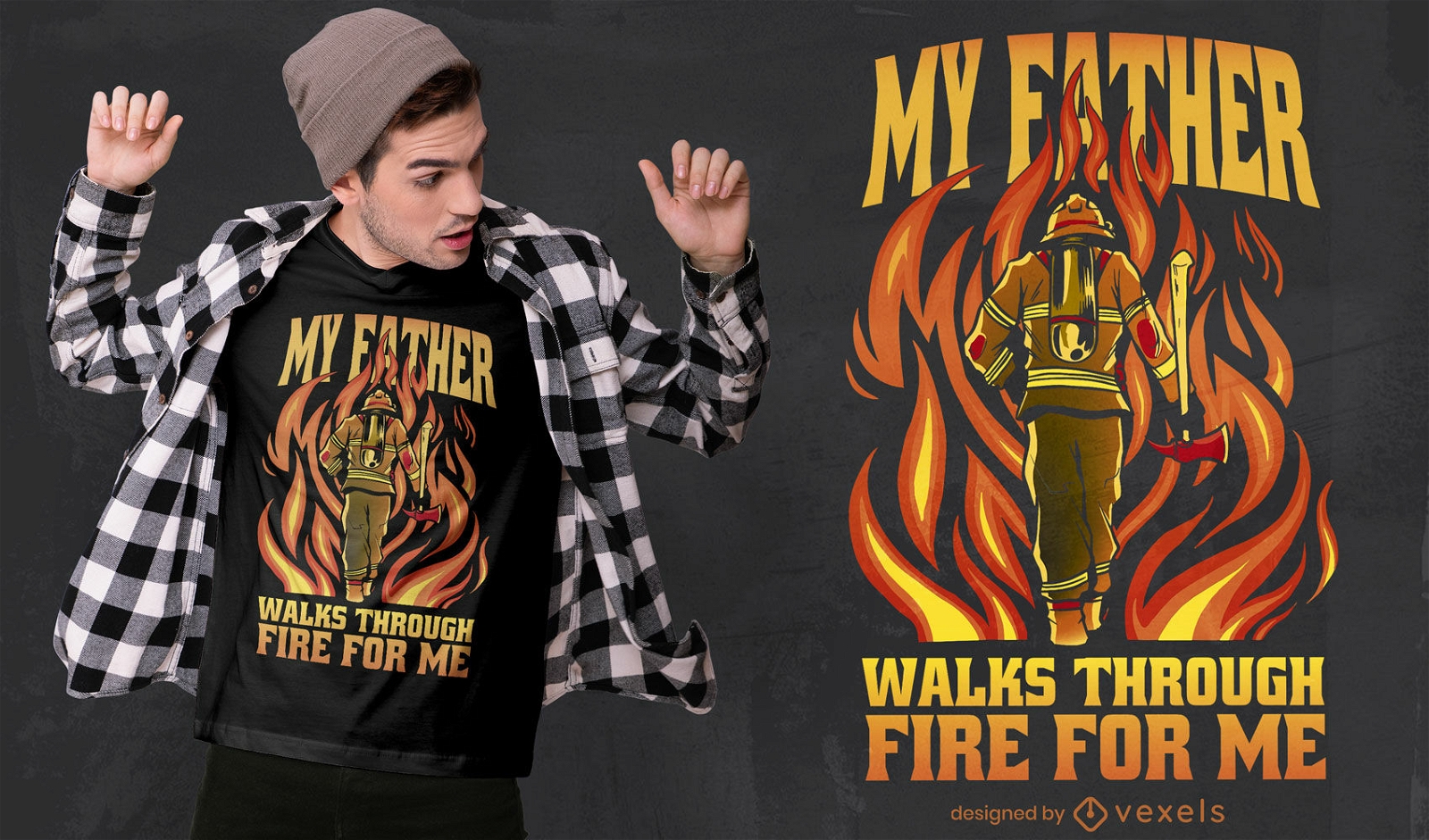 Feuerwehrmann-Vater in Flammen-T-Shirt-Design