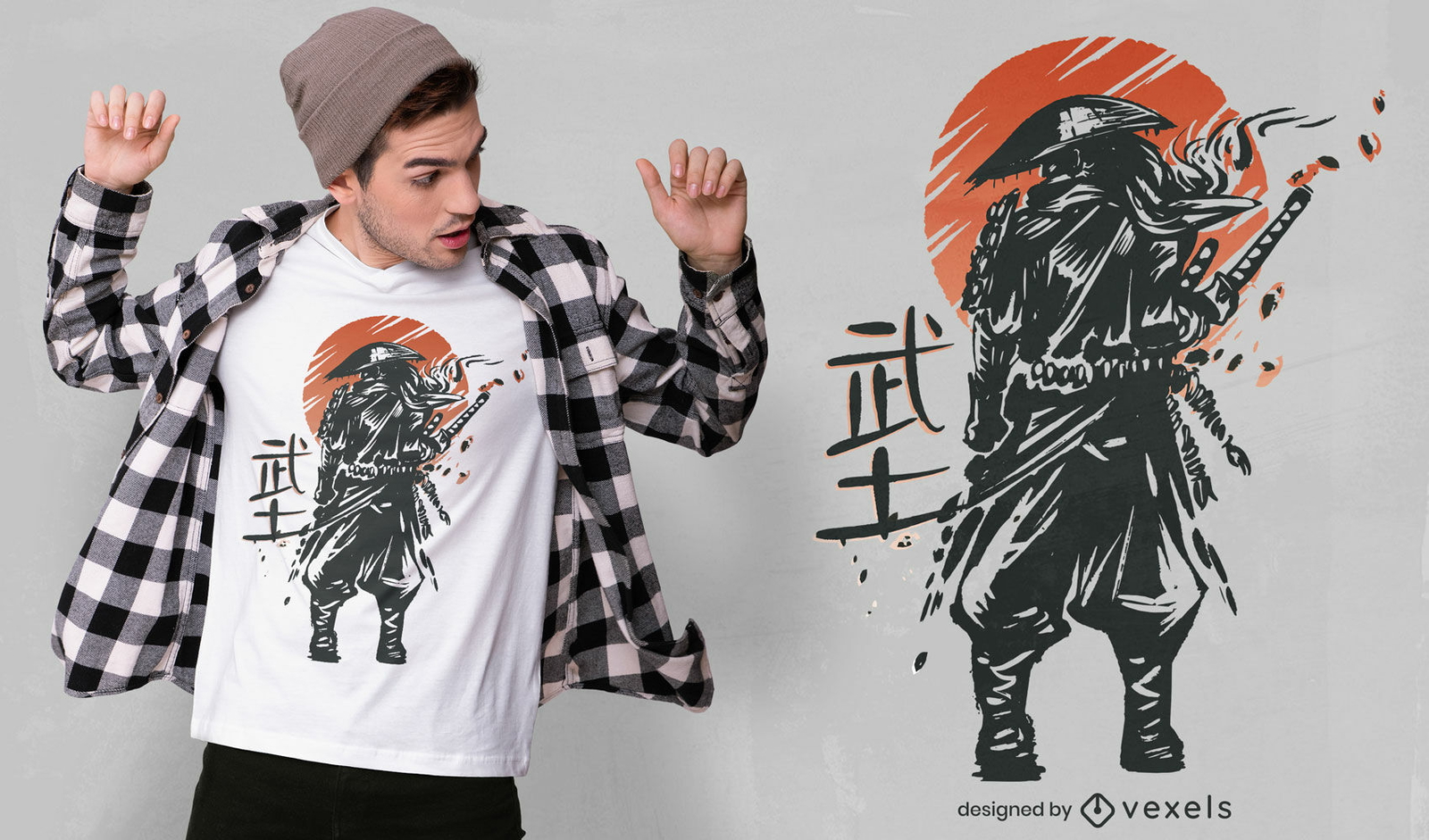 Diseño de camiseta japonesa samurai warrior