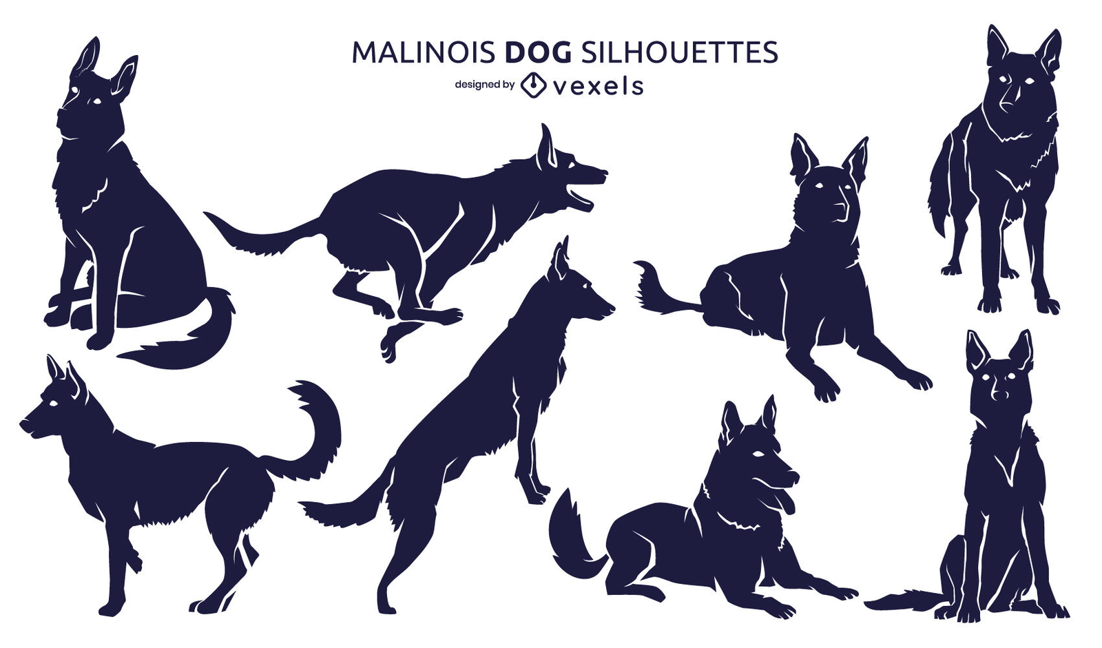 Conjunto de silhueta animal de cães malinois belgas