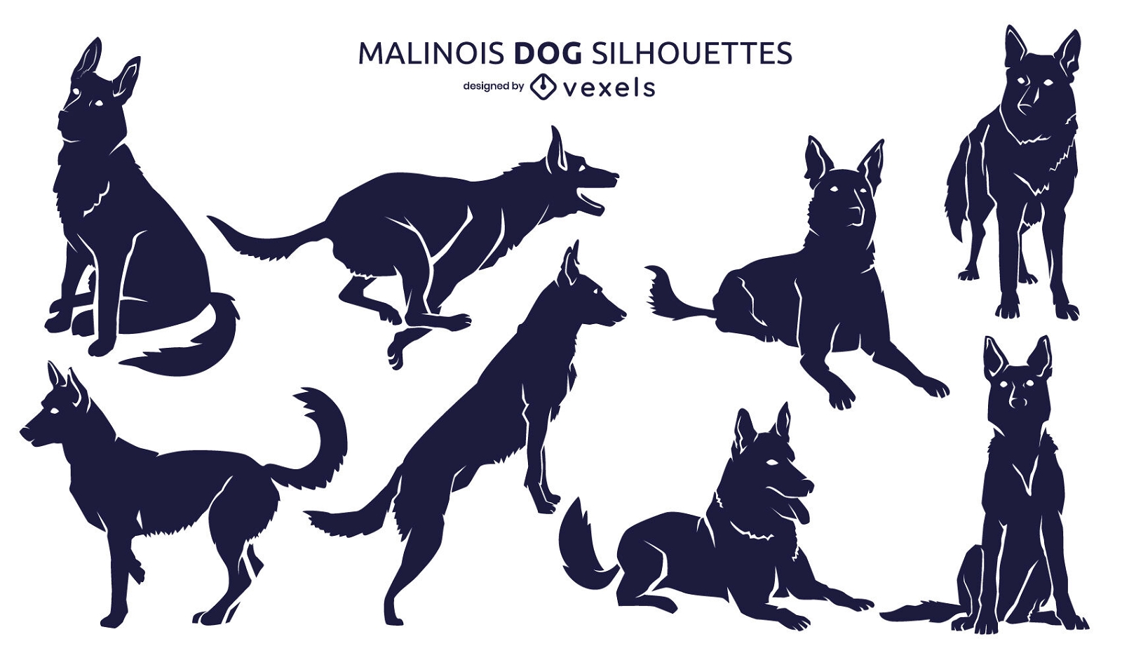 Conjunto de silueta animal de perros malinois belgas