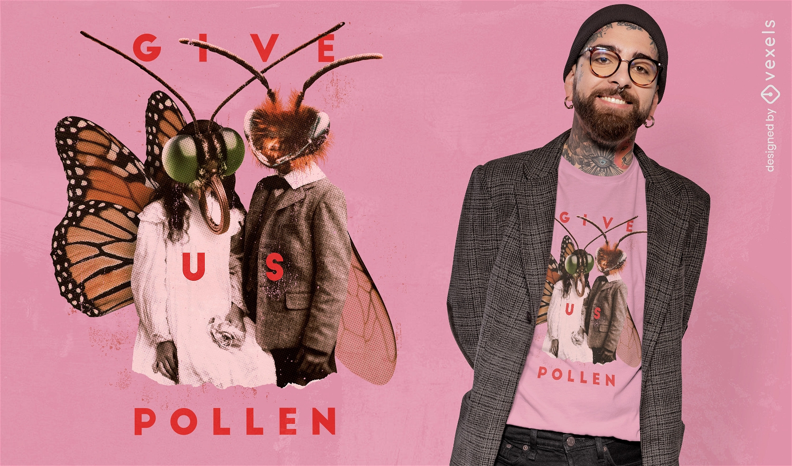 Motte Insekt Menschen Collage T-Shirt PSD