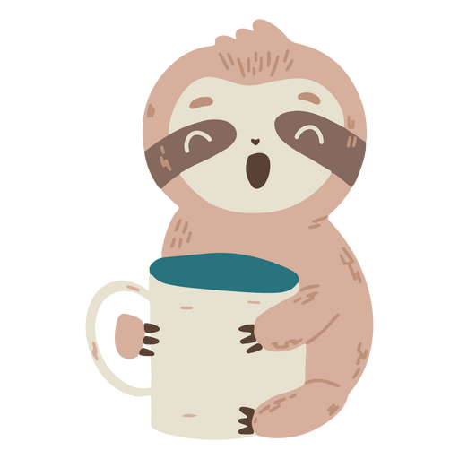 Preguiça fofa com uma caneca Desenho PNG