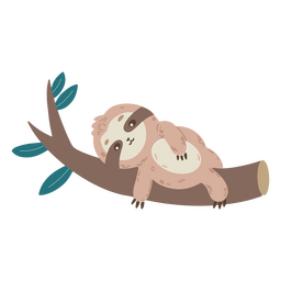 Linda preguiça fofa em um galho Desenho PNG