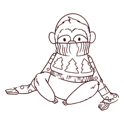 Sloth with Christmas sweater stroke PNG Design Transparent PNG