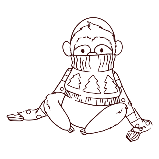 Sloth with Christmas sweater stroke PNG Design