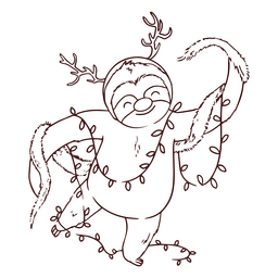 Faultier mit Weihnachtsdekorationen Schlaganfall PNG-Design