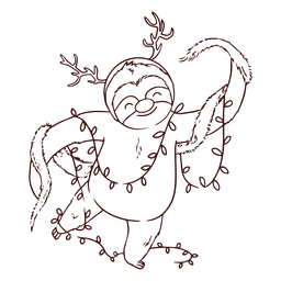 Sloth with christmas decorations stroke PNG Design Transparent PNG
