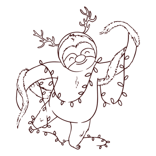 Sloth with christmas decorations stroke PNG Design