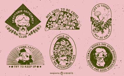 Beautiful mental health badges designs filled stroke