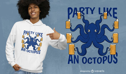 Diseño de camiseta de cerveza de pulpo de fiesta.