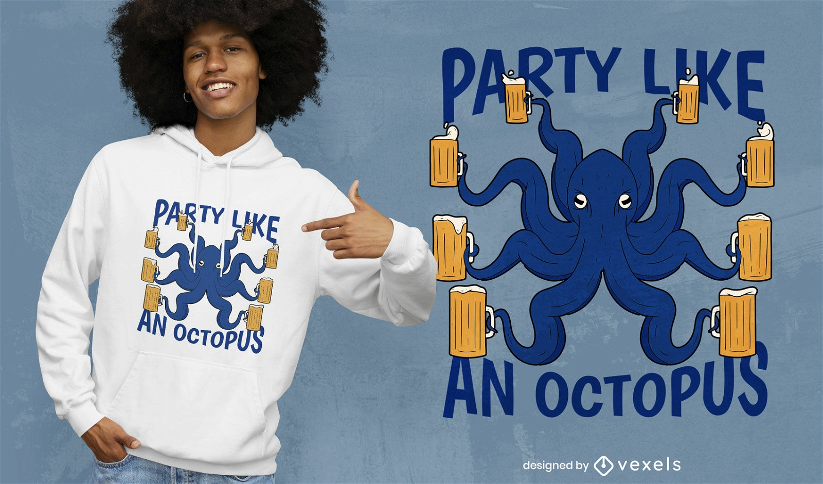 Party-Oktopus-Bier-T-Shirt-Design