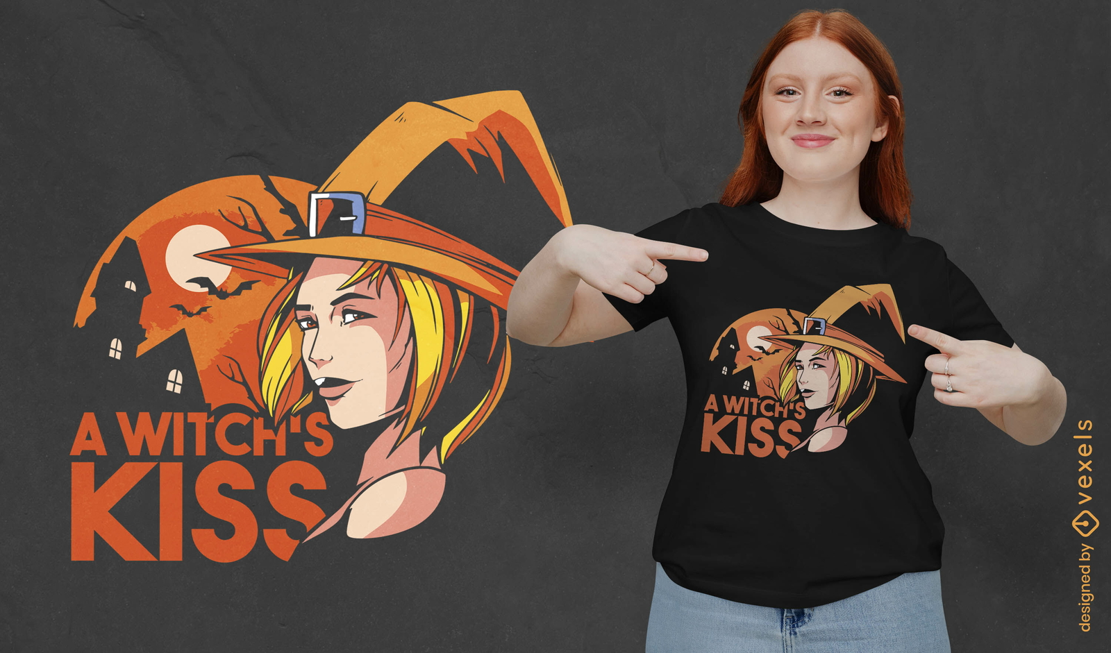 Beso diseño de camiseta de bruja de halloween