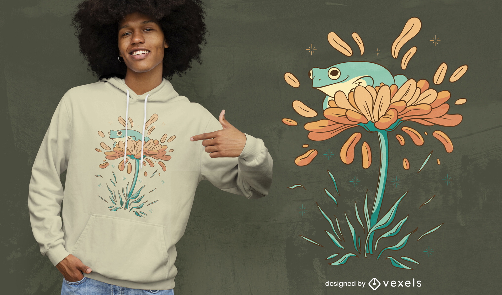 Diseño de camiseta de rana en flores naturaleza