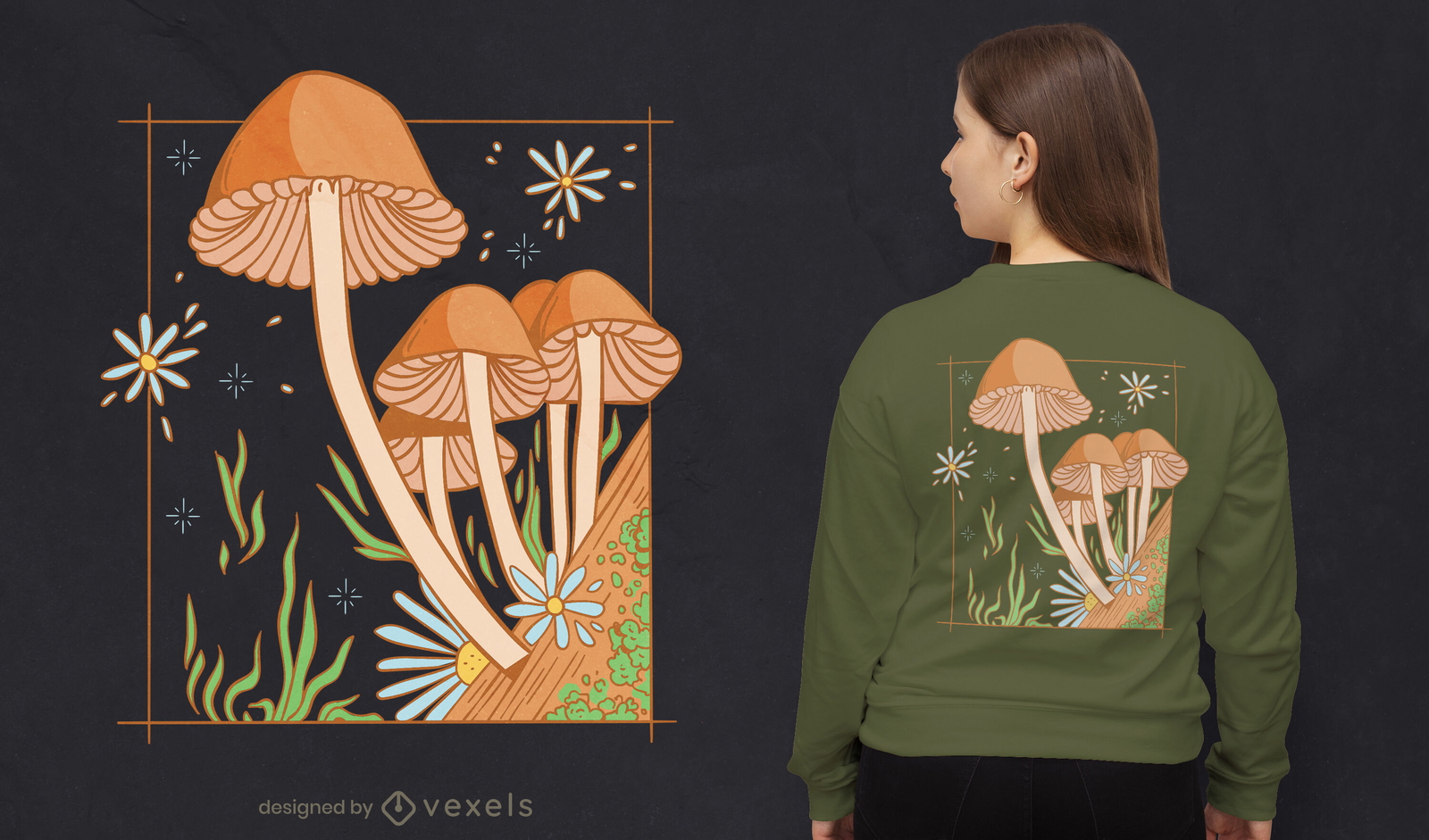 Diseño de camiseta de jardín de setas cottagecore
