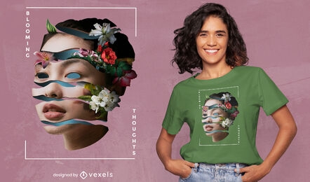 Camiseta mujer cara floral retorcida psd