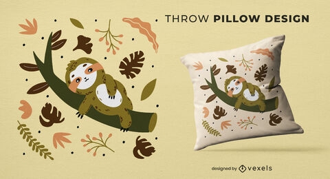 Cute sloth on a branch throw pillow design