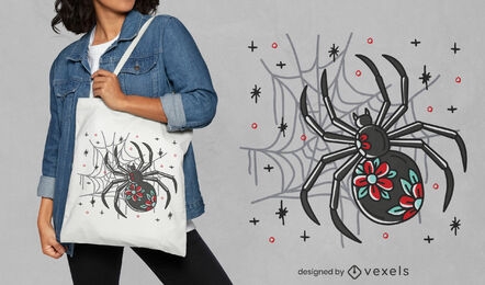Halloween spider tote bag design
