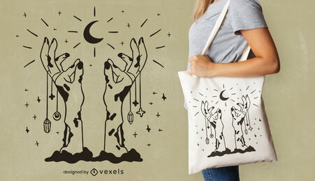 Design esotérico de sacola com as mãos de zumbis