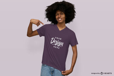 Happy man in solid background t-shirt mockup