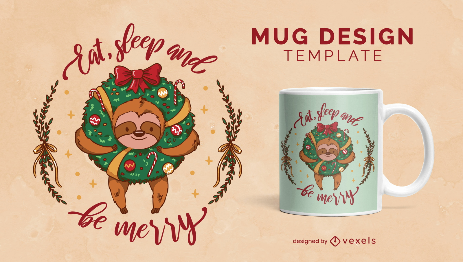 Cute Christmas sloth mug design