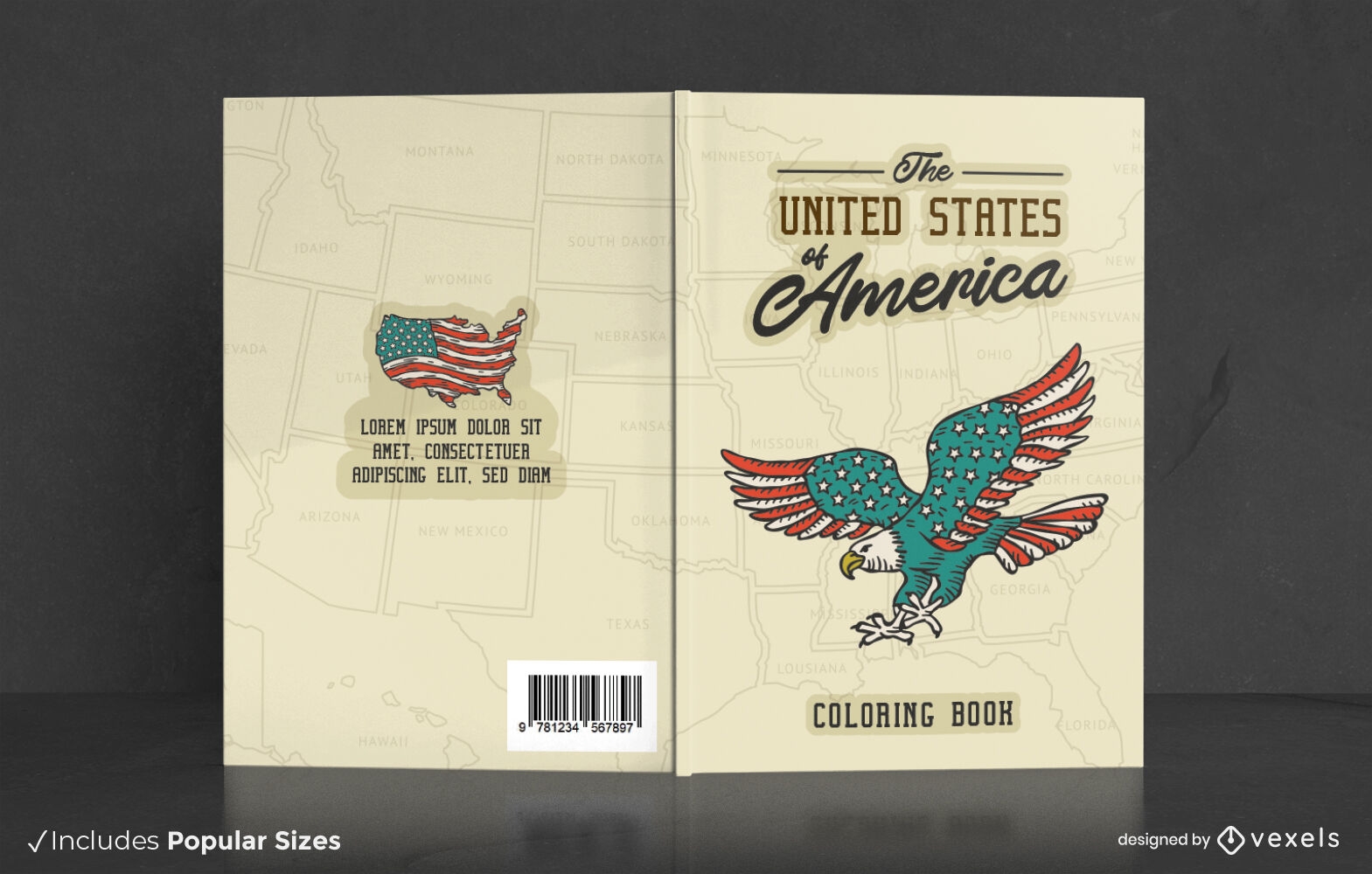 Design da capa do livro para colorir dos EUA