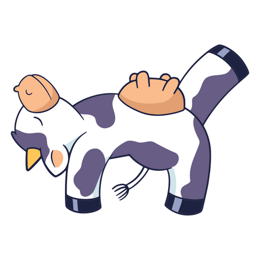 Vaca de yoga levantando el trazo de color de la pierna. Diseño PNG