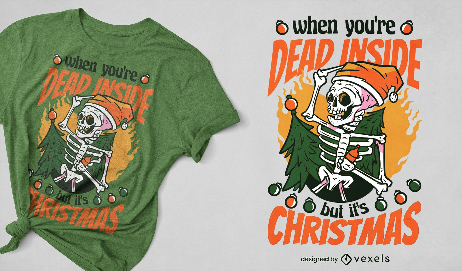 Design de t-shirt engraçada de esqueleto de natal