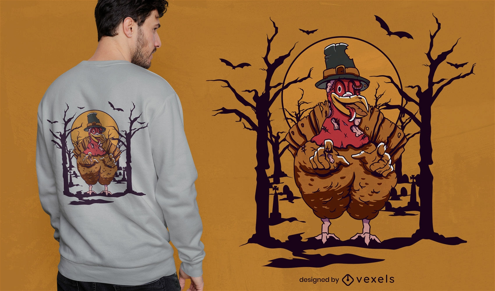 Scary zombie turkey t-shirt design