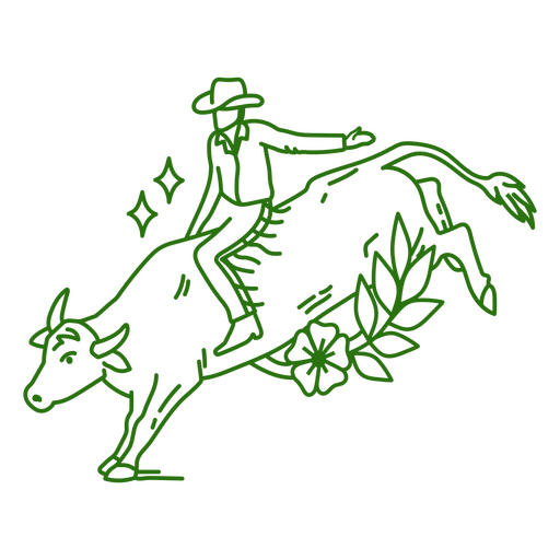 Cowboy rodeo in bull tattoo style PNG Design