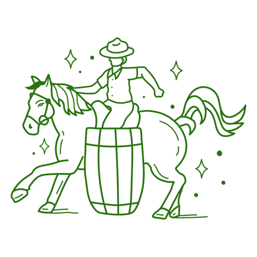 Cowboy in horse with barrel tattoo element PNG Design