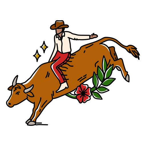 Rodeio de cowboy em tatuagem tradicional de cor de touro