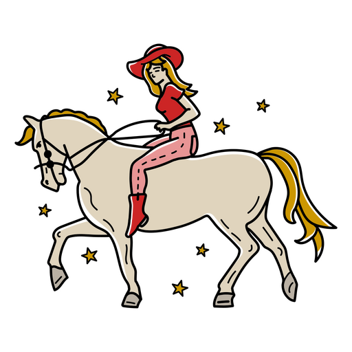 Cowgirl-Frau in Pferdefarben-Tätowierung PNG-Design