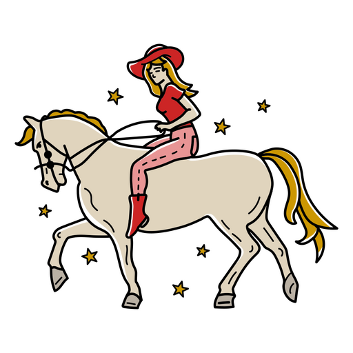 Cowgirl woman in horse color tatttoo PNG Design